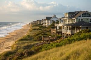 Row of beachfront houses symbolizing self-development lesson that it's okay to want abundance