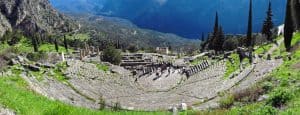 Overcoming fear with divine help at Delphi - Sacred oracle site where Apollo provided guidance and wisdom to overcome challenges
