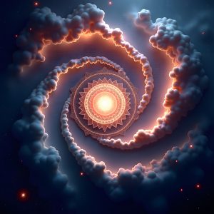 Sacred way to divine connection shown through luminous golden spiral of spiritual energy
