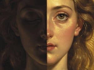 Woman emerging from shadow into golden light, symbolizing beginning my writing journey and awakening to my creative potential