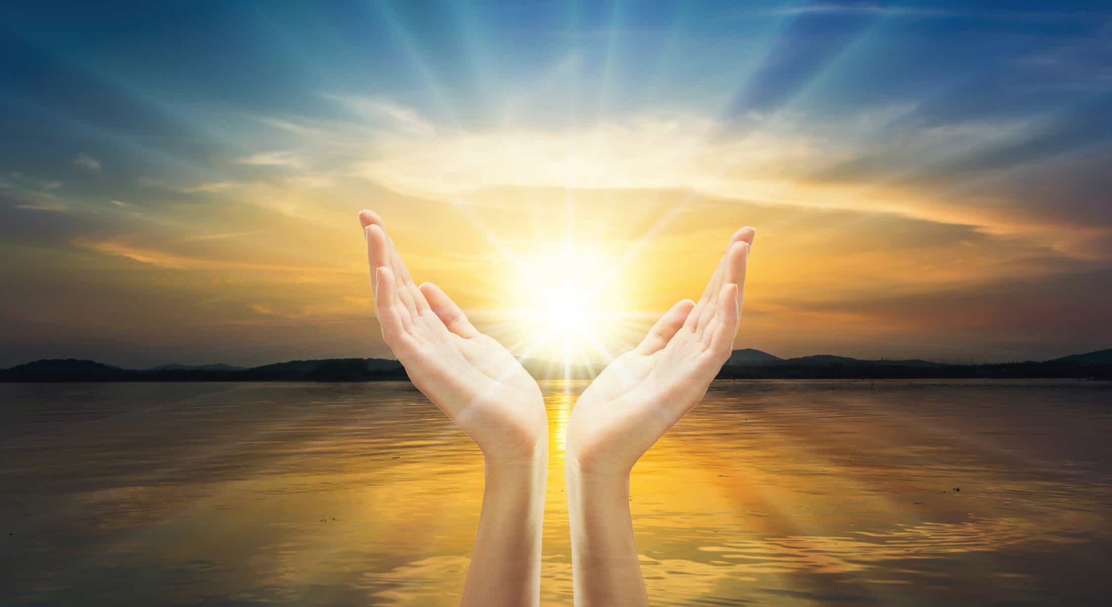 Apollo, God of Truth, offering real light into open hands—not abstract blessing, but tangible clarity breaking through darkness.