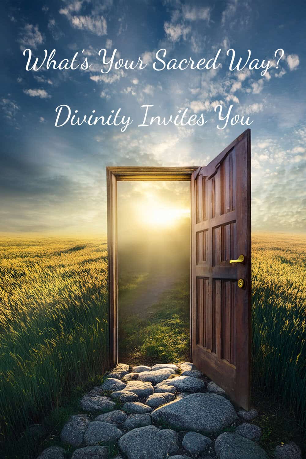 Apollo, God of Truth, and an open door in a golden field—divinity invites you, no religion required, just an open path